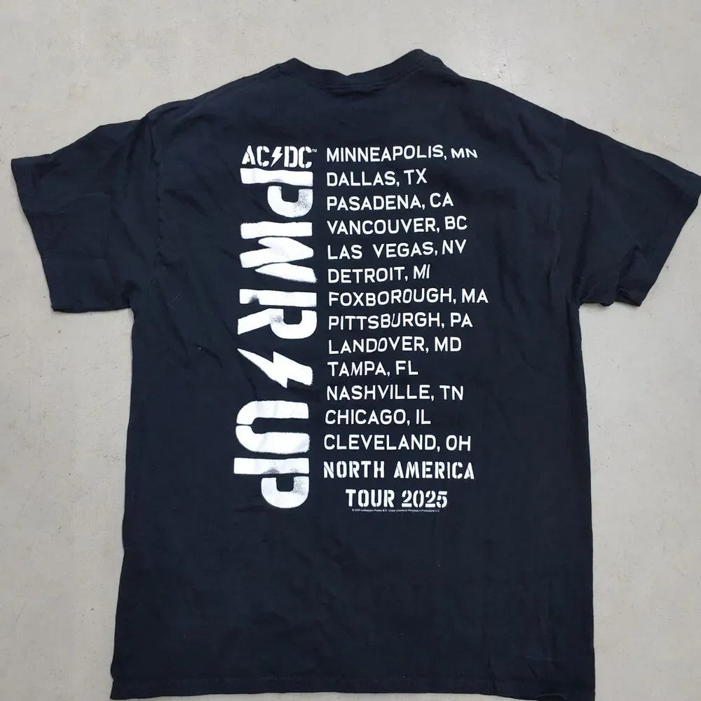 AC/DC PWR UP North America Tour 2025 Men's T-Shirt Large Black Graphic Tee USED